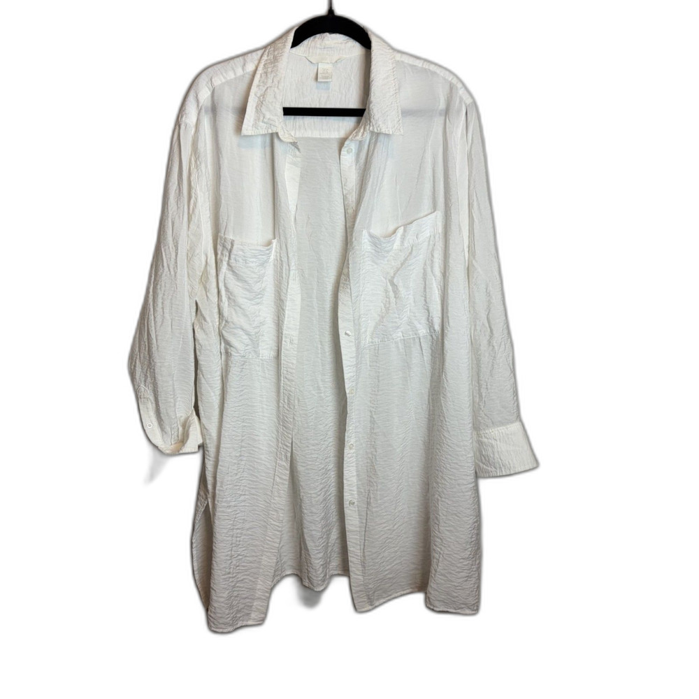 H&M White Tunic Button Down Blouse Size XL Women